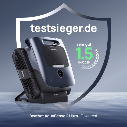 Beatbot AquaSense 2 Ultra Poolroboter, ausgezeichnet von testsieger.de mit der Note "sehr gut" (1.5)