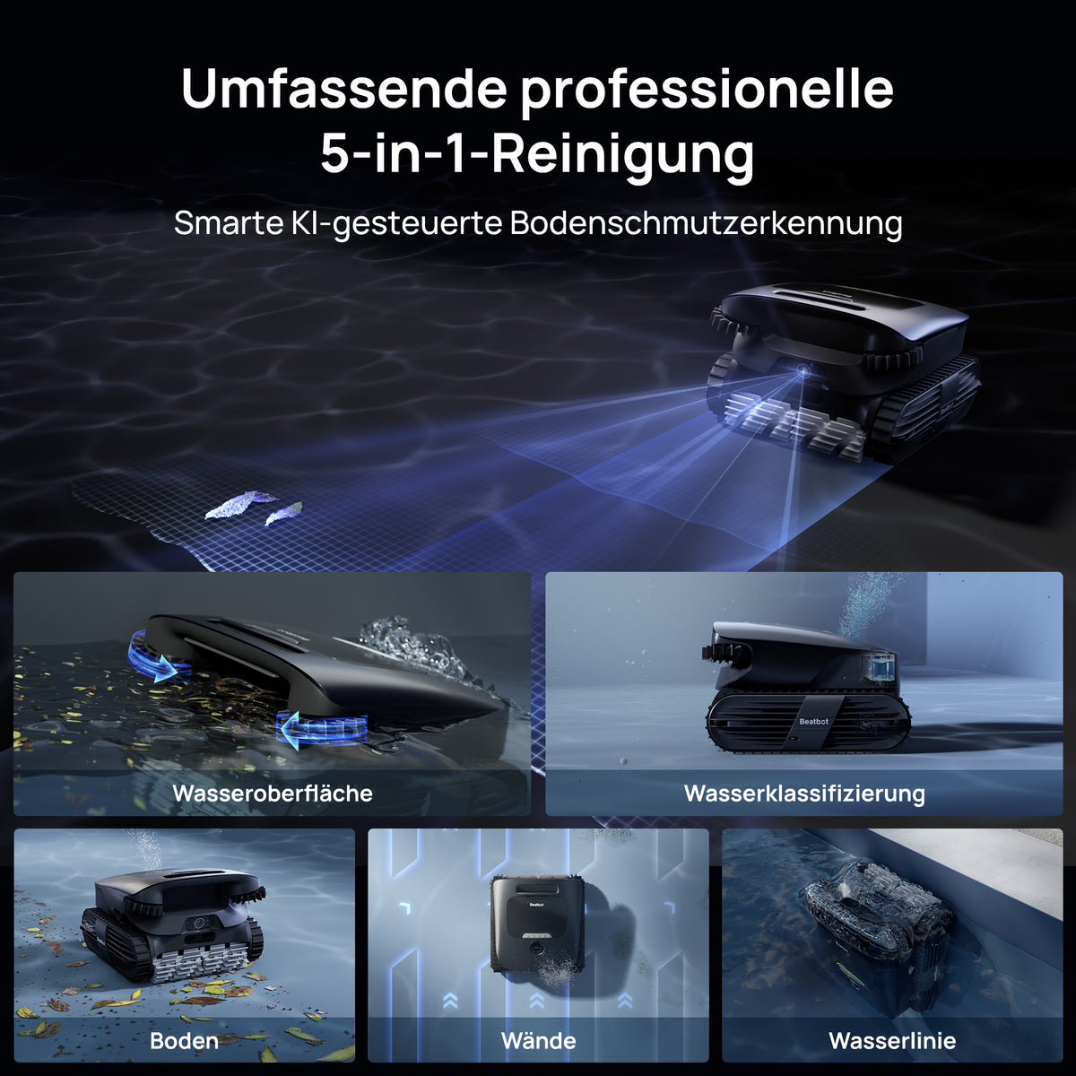 Der Beatbot Poolroboter Ultra 2 mit professioneller 5-in-1-Reinigung für Boden, Wände, Wasserlinie und Oberfläche